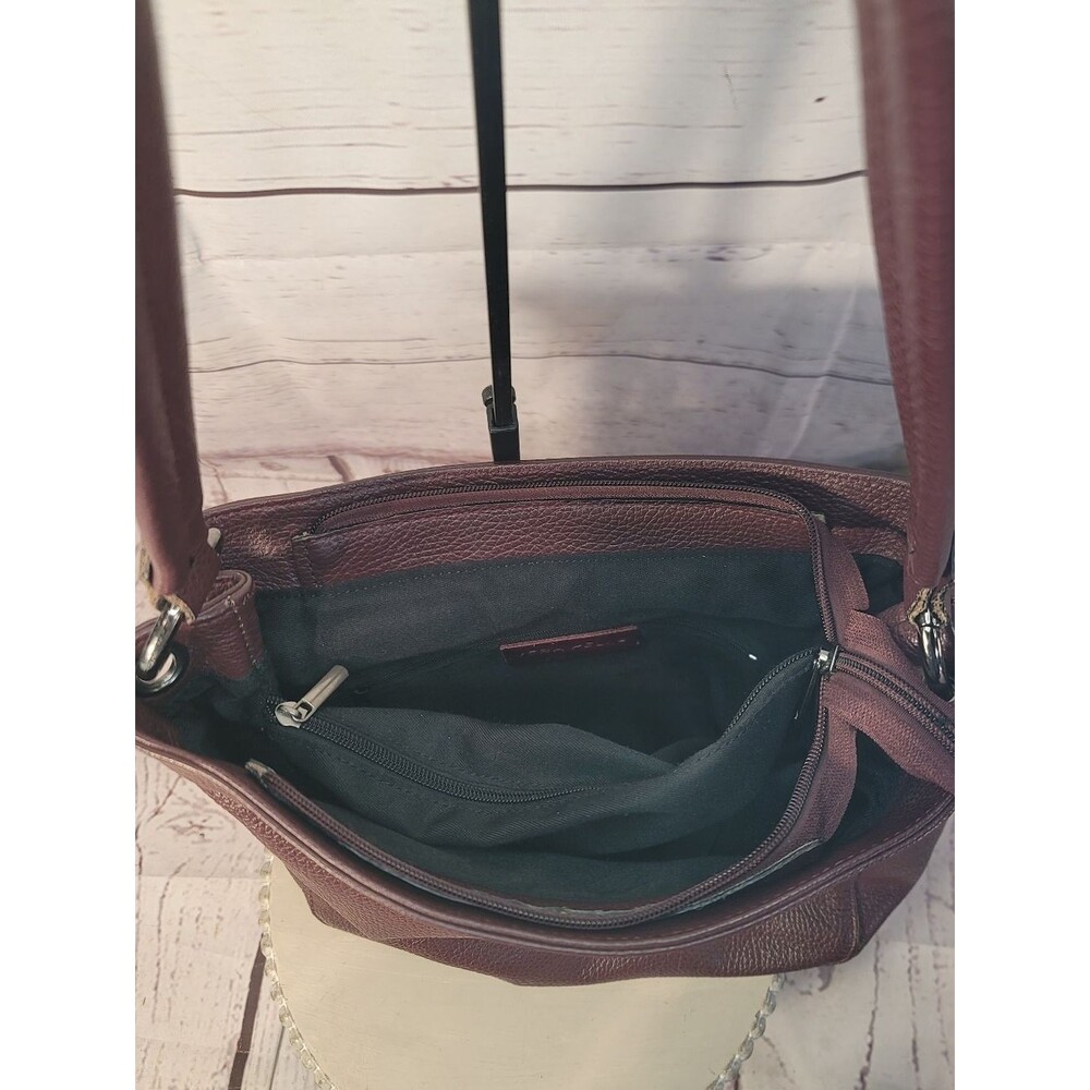 Vera Pelle Genuine Leather•Pebbled•Tassel Burgundy Shoulder Bag•Made In Italy - Picture 7 of 10